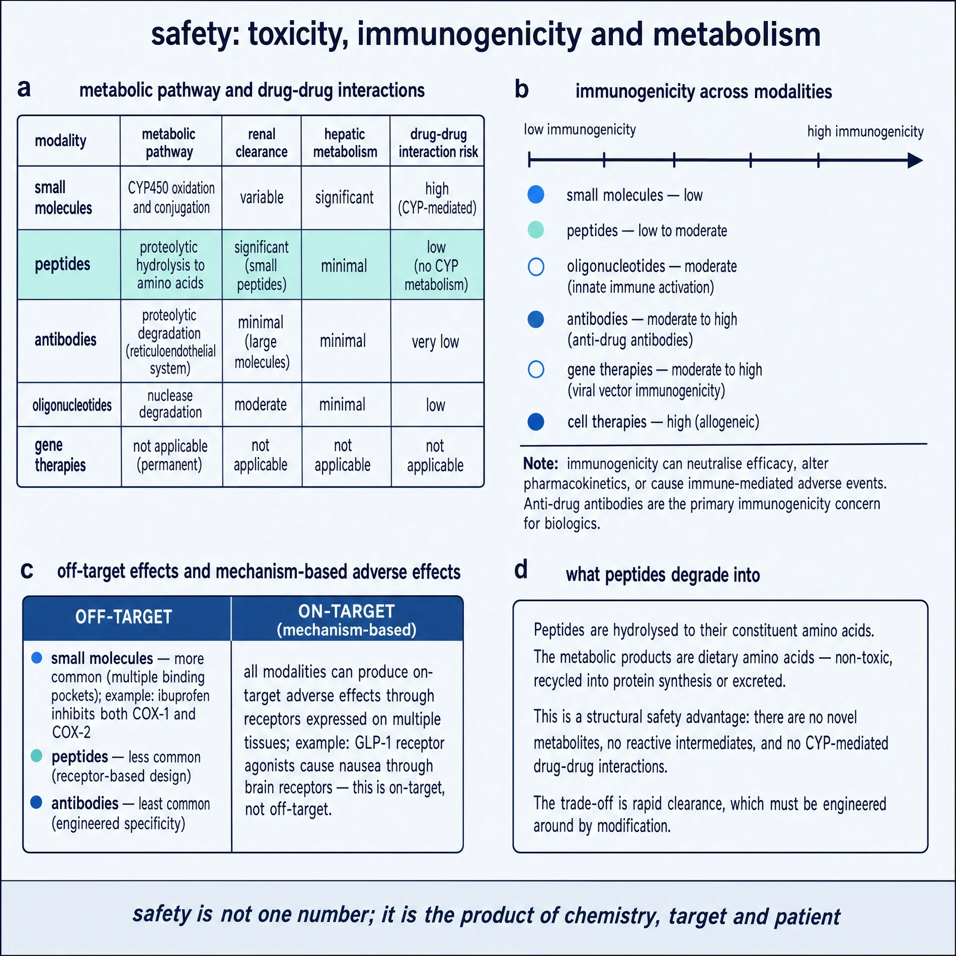 Safety comparison: toxicity, immunogenicity and metabolism across modalities