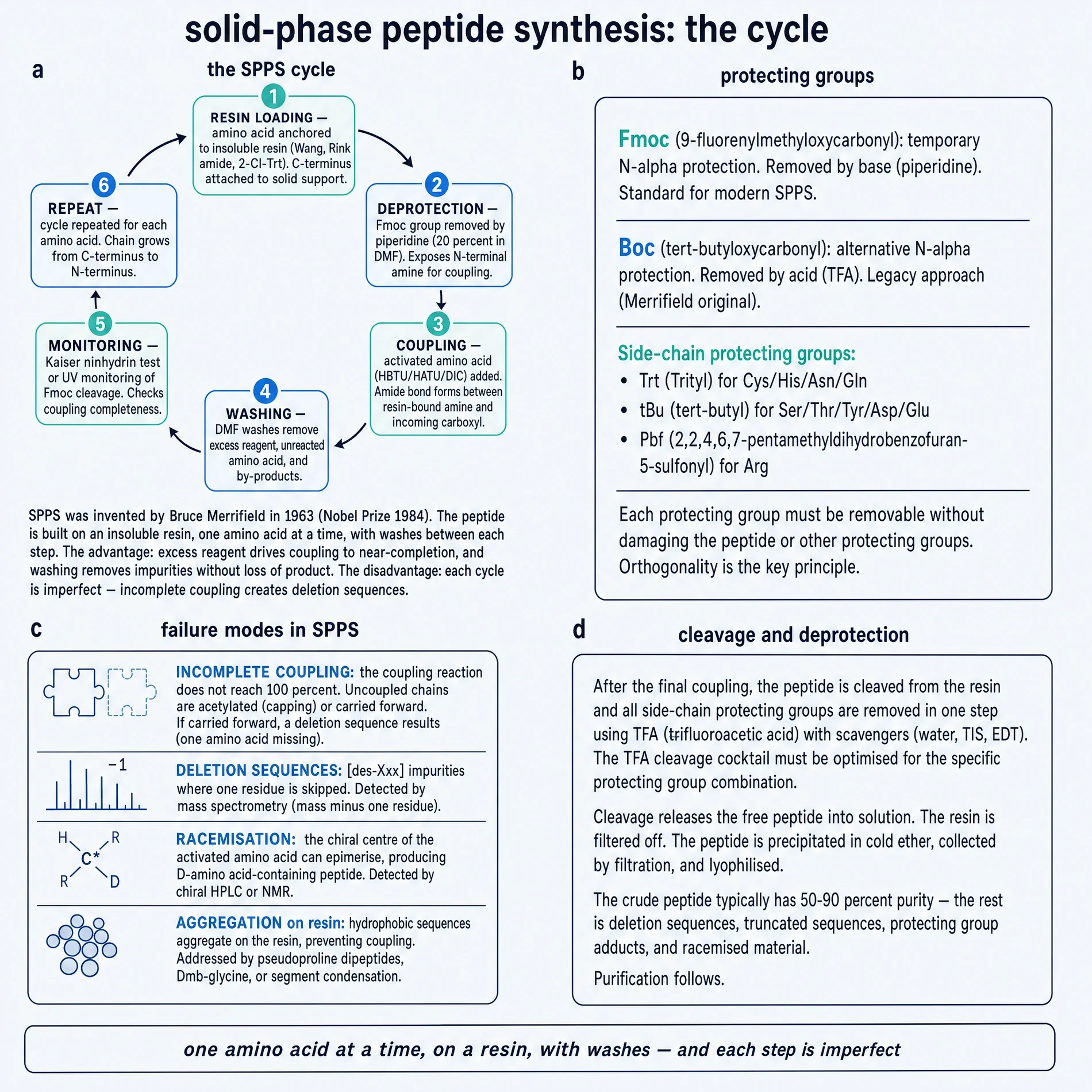 Solid-phase peptide synthesis: the cycle.