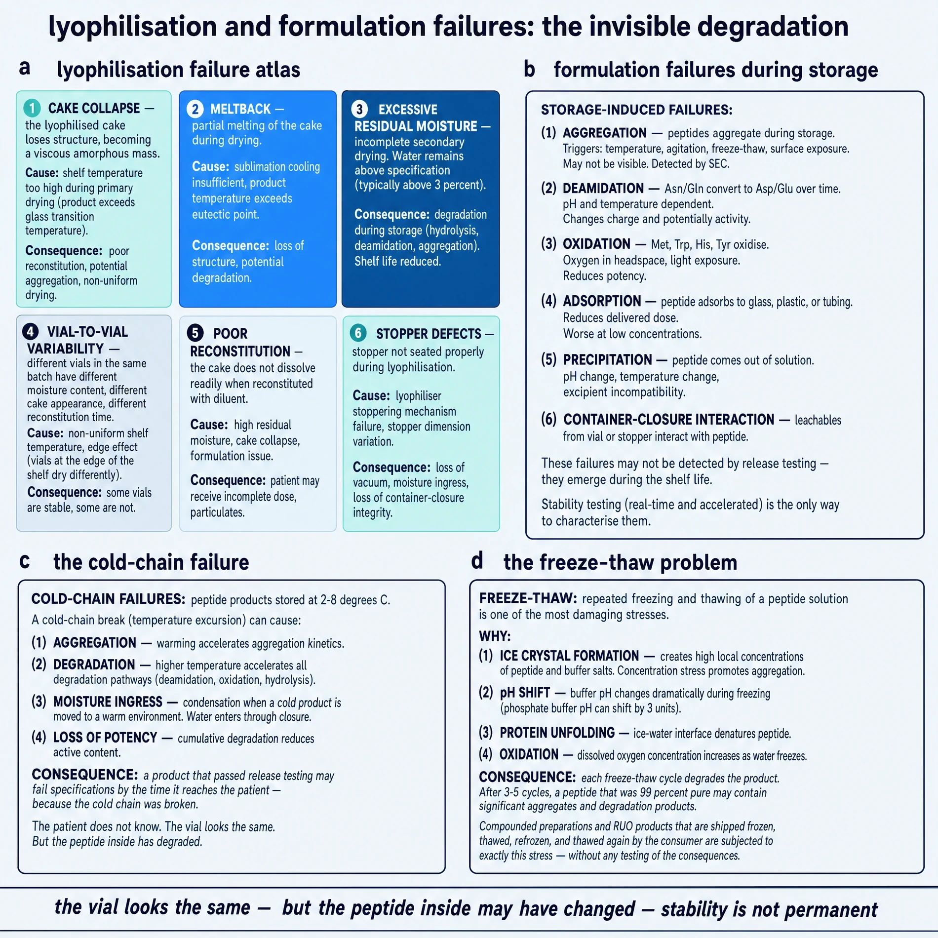 Lyophilisation and formulation failures: the invisible degradation.